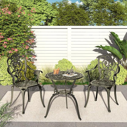 Patio Bistro Set of 2, Cast Aluminum, Outdoor Set w/Umbrella Hole, 3 Piece - Image 7