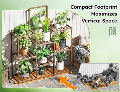 EnHomee Plant Stand Indoor Large Plant Stand Outdoor 5 Tiers Wood Tiered Plants Shelf for Multiple Plants with 10-15 Potted for Living Room Patio Balcony Yard Garden 34.3" W x 11.8" D x 47.2" H