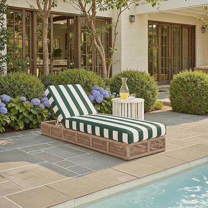 SAFAVIEH Outdoor Collection Gillian Heather Tan & Hunter Green Stripe Chaise Lounge Chair (Fully Assembled)