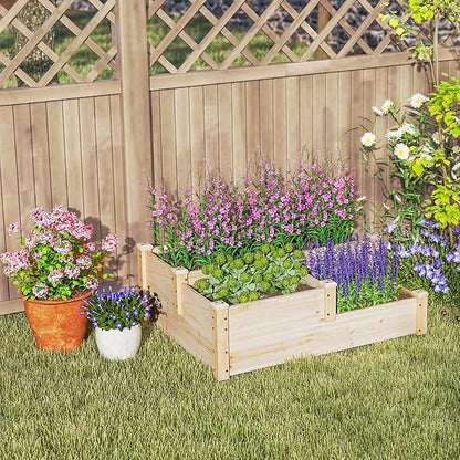Giantex Raised Garden Bed, Wood Planter Box for Vegetables Flowers Fruit Herb, Easy Assembly, Garden Box Container for Backyard, Patio, Balcony (43" Lx35 Wx14.5 H)