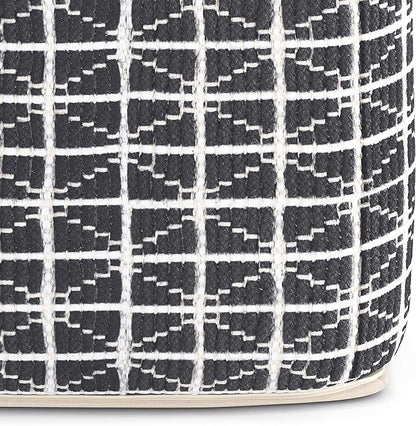 SIMPLIHOME Noreen Square Pouf - 18 inch Wide Upholstered Handwoven Cotton Ottoman in Slate Grey and White, Boho Footstool or Extra Seating for Living Room with Polystyrene Filling, Assembled