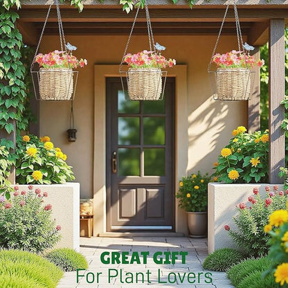 Metal & Macrame Plant Hanger Indoor/Outdoor Use – Heavy Duty Hanging Planter Holder with Basket for Ceiling, Window, Patio – Decorative Hanging Pot Tray for Plants(12 Inch, 2-Pack)