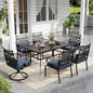 Sophia and William Outdoor Patio Dining Set for 6, Outdoor Table and Chairs, Removable Blue Seat Cushions, 4 Fixed，2 Swivel Chairs, 60" Black Patio Dining Table,Blue