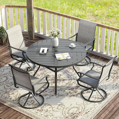 VICLLAX Round Patio Table with Adjustable Umbrella Hole for 4, All Weather Metal Outdoor Dining Table for Lawn Garden, 40.6" Outdoor Coffee Table, Grey Tabletop