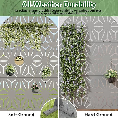 Casaphoria Metal Privacy Screen Outdoor, 72" H x 47" W Arched Freestanding Decorative Privacy Screen for Patio Deck Balcony Garden with Stable Base,Grey-Star