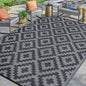 SAND MINE Waterproof Outdoor Rug 9x12 ft, Plastic Reversible Rug, Modern Area Rug, Large Floor Mat for Outdoors, RV, Patio, Backyard, Deck, Picnic, Beach, Camping, Black Grey Lattice