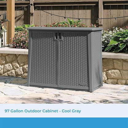 Suncast Resin Outdoor Storage Cabinet, Cool Gray Wicker Resin Outdoor Cabinet, Weatherproof, Lockable Outside Storage for Patio, Deck, Balcony, Porch, Backyard, or Garden, Made in the USA