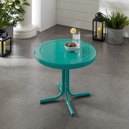 Crosley Furniture Griffith Weather Resistant Retro Metal Outdoor Side Table for Patio, Deck, Porch, Turquoise