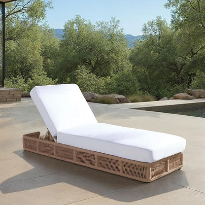 SAFAVIEH Outdoor Collection Gillian Tan Rope/White Cushion Chaise Lounge Chair (PAT7527A)