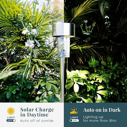SOLPEX 12 Pack Solar Outdoor Lights Pathway, Stainless Steel Solar Lights Outdoor Waterproof,LED Landscape Lighting Solar Walkway Lights for Landscape/Patio/Lawn/Yard/Driveway-Cold White