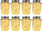 GIGALUMI Solar Mason Jar Lights, 8 Pack 30 Led String Fairy Lights Garden Lights Outdoor Waterproof Metal Lid Hanging Solar Lanterns for Outdoor, Garden, Patio, Lawn, Balcony Decoration