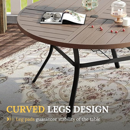 VICLLAX Round Patio Table with Adjustable Umbrella Hole for 6, All Weather Metal Outdoor Dining Table for Lawn Garden, 50" Outdoor Coffee Table, Grey Wood-Like Tabletop