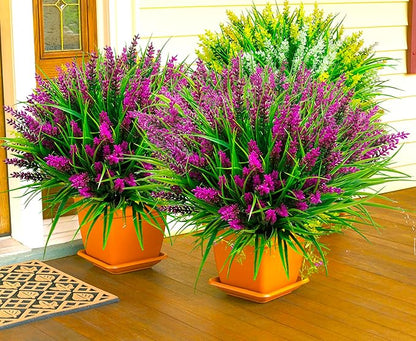 Artificial Plants Outdoor, 20 Pcs Fake Flowers UV Resistant Outdoor Fake Plants, Lavender Artificial Flowers Plastic Fake Faux Flowers Shrubs for Home Porch Garden Yard Window Box