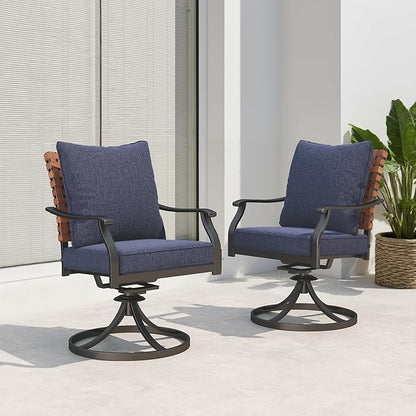 Grand patio 2-Piece Outdoor Dining Chair Set, 2 Leather-Look Wicker 360-Degree Swivel Patio Chair, Blue