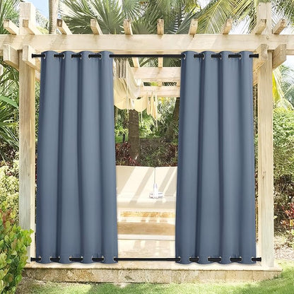 NICETOWN 2 Panels Outdoor Curtains for Patio Waterproof, Rustproof Top & Bottom Grommet Windproof Drapes Thermal Insulated Blackout Outdoor Blinds for Porch/Gazebo, W52 x L84, Stone Blue