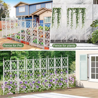 5.25FT Garden Trellis for Climbing Plants Outdoor,White Iron Pipe Support Fence,Metal Wall Lattice Climbing Frame for Potted Plants Indoor for Ivy Vines Vegetable Flower, Patio, Lawn, Yard, Backyard