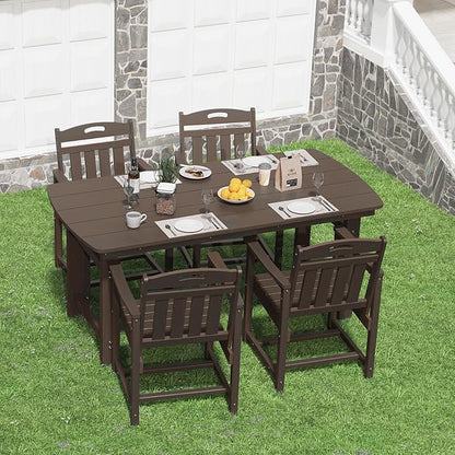 5-Piece Outdoor Dining Furniture Set with Chairs, All-Weather HDPE Patio Table and 4 Chairs, Umbrella Hole, for Garden Backyard or Deck - Brown