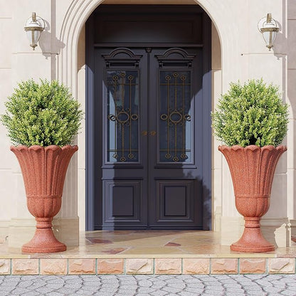 23" Tall Planters for Outdoor Plants Set of 2, Planter with Drainage Holes and Petal Design, Large Outdoor Planters for Porch, Garden, Indoor, Red