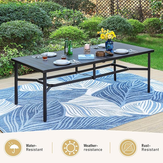Patio Dining Set 9 PCS, 8 Stable Outdoor Dining Chairs with Rectangular Dining Table, Patio Table and Chairs Set for Lawn,Deck and Backyard