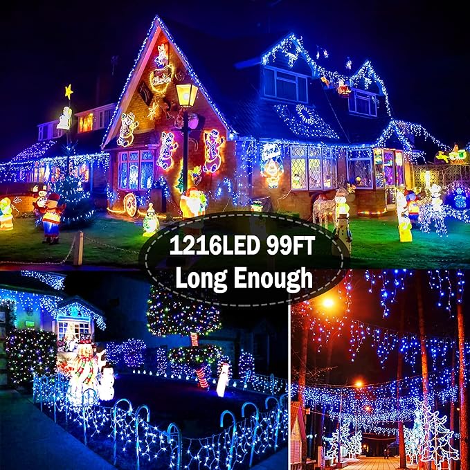 String Lights 99 ft Blue LED Strand with 8 Lighting Modes