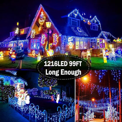 String Lights 99 ft Blue LED Strand with 8 Lighting Modes