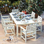 7-Piece White Outdoor Dining Set for 6, 75.2'' HDPE Table with Umbrella Hole & Chairs, Weather-Resistant Patio Furniture for Garden, Lawn, or Poolside