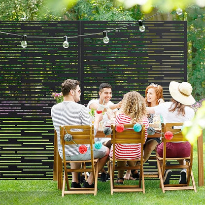 Casaphoria Metal Privacy Screen Outdoor, 72" H x 47" W Freestanding Decorative Privacy Screen for Patio Deck Balcony Garden with Stable Base, Shine Black