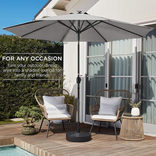 Outdoor Table Compatible Steel Polyester Market Patio Umbrella, 10ft