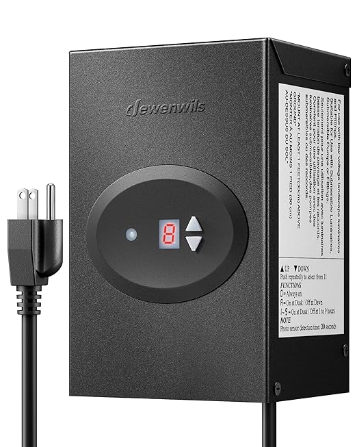 DEWENWILS 120W Low Voltage Landscape Transformer, Outdoor Transformer with Timer and Photocell Sensor, 120V AC to 12V AC, Weatherproof, for LED Lighting, Spotlight, Pathway Light, ETL Listed