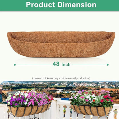 Y&M 48" Coco Liner for Window Box Deck Basket Planter Trough Coconut Fiber Liners, 2pcs Trough Coco Liner Pre-Formed Replacement