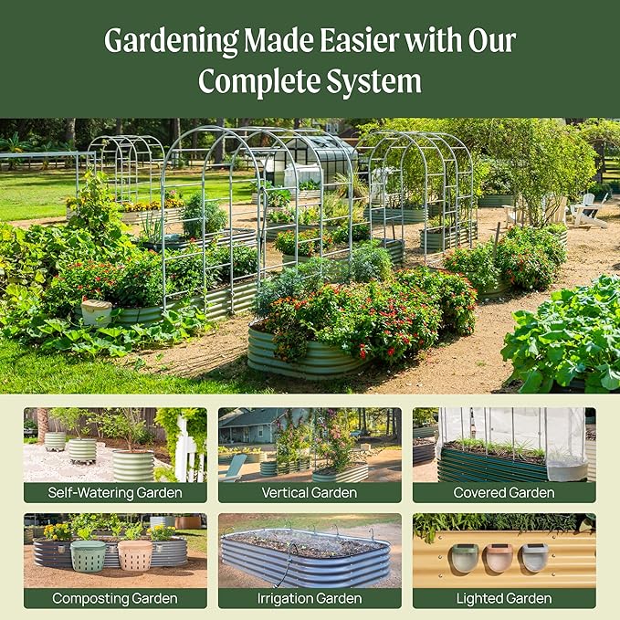 Vego garden Raised Garden Bed Kits, 17" Tall 6 in 1 Modular Metal Raised Planter Bed for Vegetables Flowers Patio Ground Planter Box-Olive Green