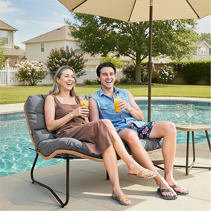 Crestlive Products Outdoor Loveseat 3PCS, Outdoor Sofa Set, All-Weather Boho Rattan Patio Furniture with Soft Cushion for Balcony, Poolside, Backyard (Without Table)