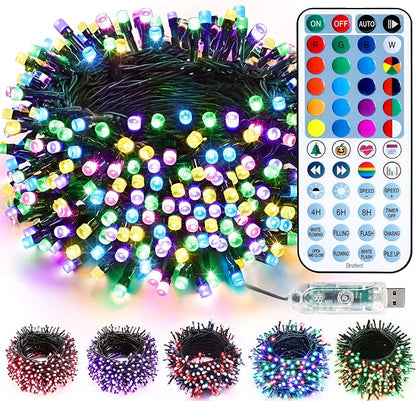 Brizled Color Changing Christmas Lights, 33ft 100 LED RGB Easter Light String with Remote, Dimmable Mini Light String, USB Indoor Decorative Lighting Party Xmas Tree Wreath Year-Round Holiday