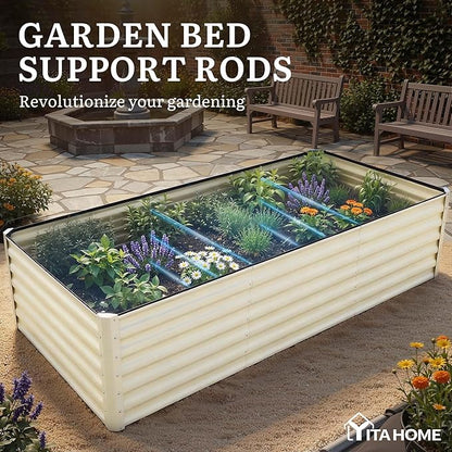 YITAHOME 8x4x2ft Large Raised Garden Bed Kit, Galvanized Metal Planter Box with Gloves, Support Rod & Safety Rubber, Outdoor Above Ground Planters for Plants Vegetables Flowers, Cream Yellow