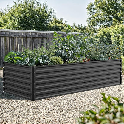 YITAHOME 8x4x2 ft 4pcs Galvanized Raised Garden Bed Kit, Large Metal Planter Box with Gloves, Safety Rubber & Support Rod, Outdoor Flower Bed for Plants Vegetables, Black