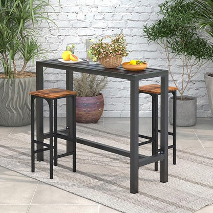 COSTWAY Outdoor Bar Table 48-inch Wide, Narrow Counter Height Dining Table - Image 4