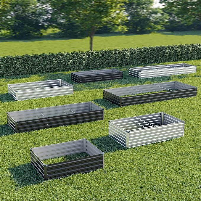8x2x1 ft(2 Pack) Galvanized Raised Garden Bed,Outdoor Planter Box Metal Patio Kit Planting Bed for Vegetables Flowers and Succulents,Silver
