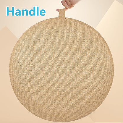 Woven Inflatable Ottoman, Fade-Resistant D31”x H14” Outdoor Indoor Pouf Patio Footrest Stool with Portable Handle, Round Ottoman for Patio Garden, Camping, Bedroom, Living Room