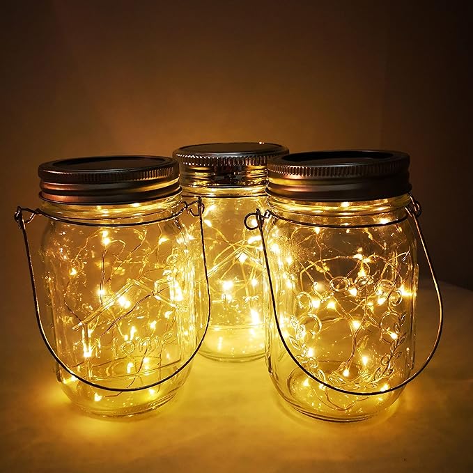 Path Lights: 4-Pack Glass Mason Jar Lights with 30 LEDs and Handles