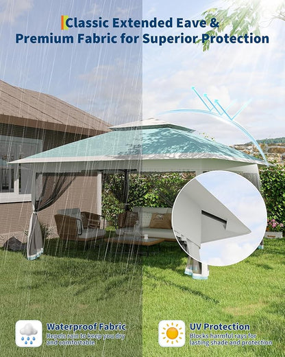 Canopy Tent 13x13 ft, Pop Up Gazebo One-Push Setup with 4 SandBags for Backyard Parties and BBQs, Mosquito Netting & Height Adjustable - Lake Blue