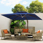 10 X 13 FT Cantilever Outdoor Patio Umbrella with Led Lights Large Heavy Duty 360° Rotation Double Top Offset Rectangular Umbrellas for Backyard Garden Pool Outside Deck, Navy
