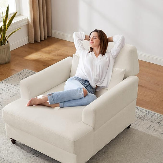 Chaise Lounge Chair Indoor with Adjustable Backrest, Upholstered Mid-Century Reading Chair, Oversized Accent Armchair for Living Room & Bedroom, Comfy Single Sofa Chair, Modern Living Room Chair