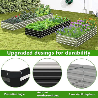 2PCS 12x3x1ft Galvanized Raised Garden Bed Kit, Galvanized Planter Raised Garden Boxes Outdoor, Large Metal Raised Garden Beds for Vegetables,Black
