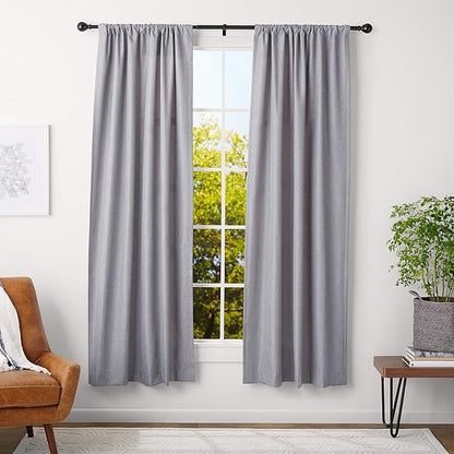 Amazon Basics Adjustable Curtain Rod for Windows with Round Finials, 1-Inch Rod, 36" to 72", Black, 1-Pack