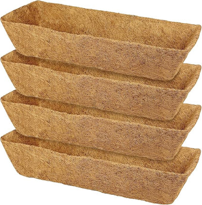 4 Pack 24 Inch Trough Coconut Liners for Window Box Deck Planter Natural Coco Fiber Replacement Liner for Outdoor Plants Rectangular Coir Planters for Porch Balcony Garden Decor