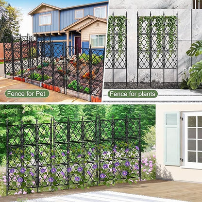 5.25FT Garden Trellis for Climbing Plants Outdoor, Black Iron Pipe Support Fence,Metal Wall Lattice Climbing Frame for Potted Plants Indoor for Ivy Vines Vegetable Flower, Patio, Lawn, Yard, Backyard