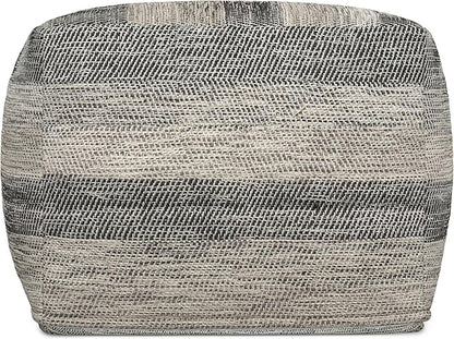 SIMPLIHOME Clay Square Pouf - 18 inch Wide Upholstered Cotton Ottoman in Grey Melange, Boho Footstool, Decorative Cube Pouf or Extra Seating for Living Room, Bedroom, or Kids Room, Assembled