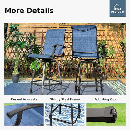 Bar Stools Set of 2, Navy Blue Textilene Swivel Patio Seats