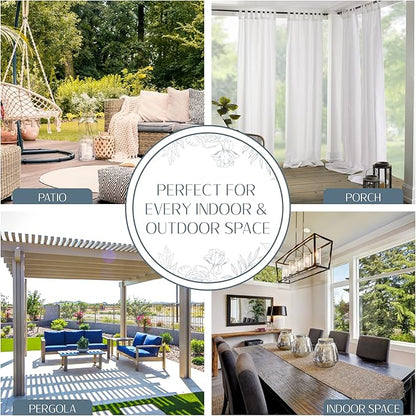 Elrene Home Fashions Matine Weatherproof Tab-Top Indoor/Outdoor Solid Color Curtain Panel for Porch, Pergola, Patio, Deck, 52”W x 95”L, White