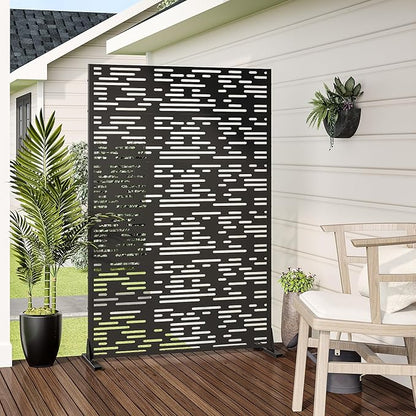 Casaphoria 72" H x 47" W Metal Privacy Screen, Outdoor Freestanding Decorative Divider for Patio, Deck, Balcony, and Garden with Stable Base, Black-Godfrey